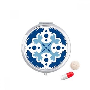 Imagem de Blue Talavera Caixa de comprimidos decorativa com ilustração de flores para bolso e remédios