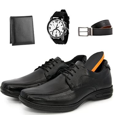 Imagem de Kit Sapato Social Masculino Couro Legitimo + Palmilha Ortopedica + Relogio + Cinto e Carteira (Preto, br_footwear_size_system, adult, numeric, numeric_41)