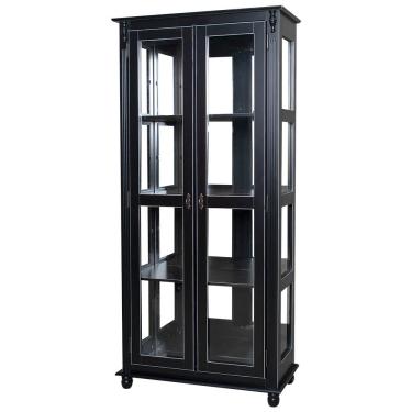 Imagem de Cristaleira Lateral Com Espelhos 2 Portas de Vidro e 3 Prateleiras Preta