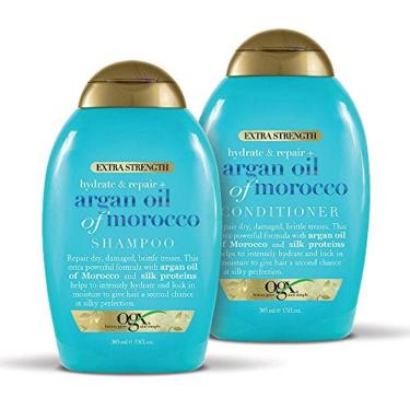 Imagem de OGX Extra Strength Hydrate & Repair + Óleo de Argan de Marrocos Shampoo & Condicionador Conjunto, 13 Onças cada, 2 Contagem