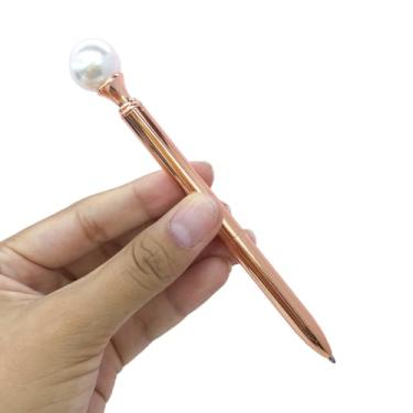 Imagem de Caneta Metal Luxo Pérola Ponta Esferográfica 0.7 mm Papelaria Escolar (Rose)