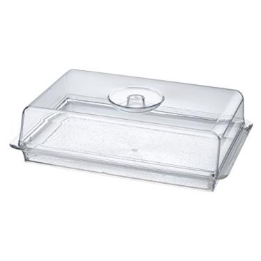 Imagem de Bandeja de servir retangular de acrílico transparente premium com tampa (32 x 22 x 8,6 cm) perfeita para festas, eventos e jantares