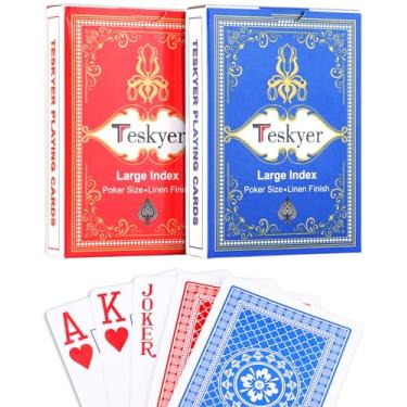 Imagem de Teskyer 2 Pack Large Print Playing Cards, Poker Size Large Index Deck of Cards, Linen Finish Surface, Pattern A