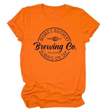 Imagem de Camisetas Mamã's Boobery Brewing Go Always On Tap Camiseta feminina com slogan divertido pulôver de amamentação humor top dia das mães, Laranja, G