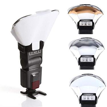 Imagem de FocusFoto Difusor universal flash Speedlite Bounce Softbox com 3 cores (prata e ouro branco) cartão refletor para Canon Nikon Yongnuo Speedlight