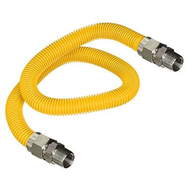 Imagem de Conector de gás 122 cm de aço inoxidável revestido amarelo, conector de mangueira de gás flexível de 1,2 cm OD para fogão a gás, forno, fogão com MIP de 1,2 cm x conexões de aço inoxidável MIP de 1,22