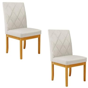 Imagem de Kit 2 Cadeiras de Sala de Jantar Estofadas Gomes Madeira Maciça Linho Off White G78 - Gran Belo
