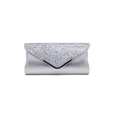 Imagem de BYKOINE Bolsa feminina envelope clutch com lantejoulas bolsa noturna brilhante com alça removível, Prata, One Size