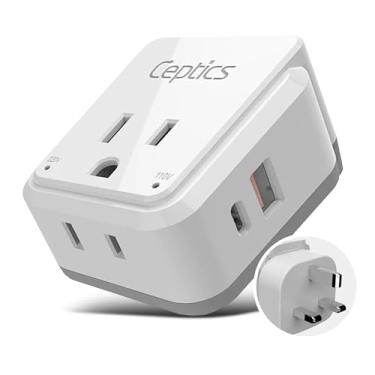Imagem de Adaptador de energia Reino Unido, Irlanda Viagem por Ceptics, USB duplo seguro e USB-C 3.1A - 2 soquetes EUA - compacto e poderoso - uso em Hong Kong, Inglaterra, Dubai, Arábia Saudita - inclui acessórios tipo G Swadapt