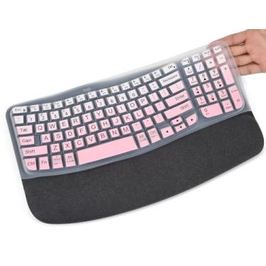 Imagem de Capa de teclado de impressão grande para teclado Logitech Wave Keys 2023 combo ergonômico e teclas Wave MK670, alto contraste, letras grandes, protetor de teclado fácil de ler tipo - rosa ombré