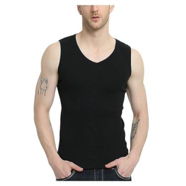 Imagem de Camiseta regata masculina, gola redonda, cor sólida, roupa íntima esportiva, emagrecedora, ajuste muscular, camiseta, Preto, 3G