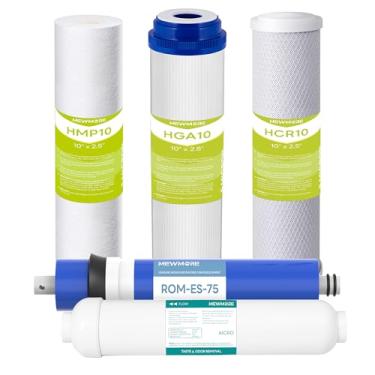Imagem de MewMore Conjunto de filtros de substituição de sistema de osmose reversa de 5 estágios 75G GPD 1 ano, kit de sistema de filtro de água RO sob a pia compatível com a maioria dos sistemas de filtragem
