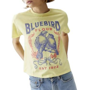 Imagem de Camisetas estampadas femininas Y2k manga curta estampa floral vintage estética verão meninas, Azul amarelo, P