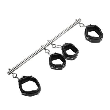Imagem de Conjunto de Aço Inoxidável Estender a Barra Algemas Tornozelo e Pulso Fetiche Restrições brinquedos Sexuais Adulto Para o Casal (Preto)