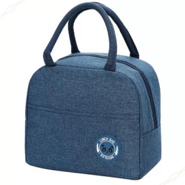 Imagem de Bolsa Térmica Lancheira Marmita, Tecido Resistente à água. Com Bolso Externo, Designer Moderno e Manta de aluminio (Azul)