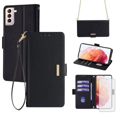 Imagem de Asuwish Capa de celular para Samsung Galaxy S21 5G 15.7 cm capa carteira com protetor de tela de vidro temperado e alça de pulso com bloqueio de RFID, compartimento para cartão de crédito, suporte