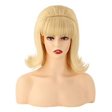 Imagem de Peruca Flip Feminina Coraline 70s Pin Up Pelucas 60s Retro Beehive Estilo Vintage Look Betty Rubble Peruca Traje de Halloween Peruca Feminina com Bang (Preto)… (Loiro)