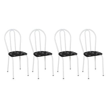 Imagem de Kit 4 Cadeiras De Cozinha Texas Estampado Preto Florido Pés De Ferro Branco - Pallazio