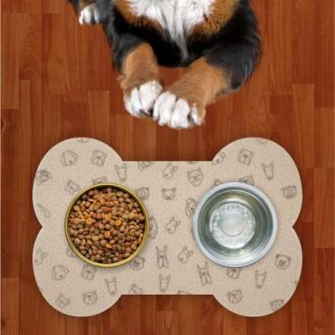 Imagem de Tapete Capacho Divertido Comedouro de Pet Para Agua e Comida Tapetinho Osso Bege Premium