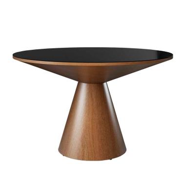 Imagem de Mesa De Jantar Madri Cone Chanfrada Redonda Nozes 1.30 Cm Vidro Preto
