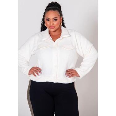 Imagem de Jaqueta Feminina Plus Size Teddy Com Botões