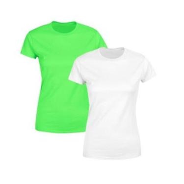Imagem de Kit 2 Blusas Feminina Tshirt Camiseta Baby Look Gola Redonda Básica Premium Branca e Verde-Feminino