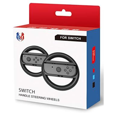 Imagem de GH Switch 1 Steering Wheel Compatible with Mario Kart 8 Deluxe and Booster Course Pass (DLC), Racing Wheel Accessories Compatible with Nintendo Switch 1/Switch OLED Joy Con Controller (Black, 2 Pack)