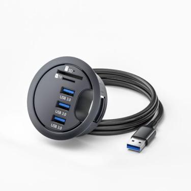 Imagem de ChenYang Hub de mesa de montagem embutida USB 3.0, 3 portas USB 3.0, orifício de ilhó de 2,36" (60 mm) com porta de leitor de cartão SD/TF