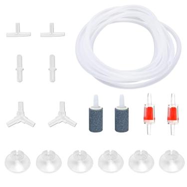 Imagem de DeKago Kit padrão de tubulação aérea de 3,5 m - acessórios de bomba de ar de aquário com cilindros de pedra de ar cinza, válvulas de retenção, ventosas e conectores para bombas de ar nano baldes