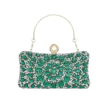 Imagem de MAIRLOM Bolsa clutch com strass para mulheres, noite, casamento, formal, - bolsa de mão redonda com fecho de pérola - Bolsa de diamante de cristal, Verde, Small