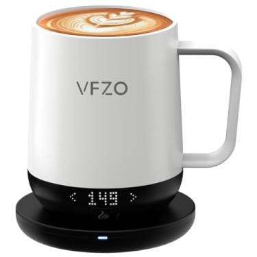 Imagem de VFZO Caneca inteligente, autoaquecimento, temperatura controlada, autoaquecimento. Visor LED de temperatura em tempo real. Vida máxima da bateria de 180 minutos. Xícara de café inteligente (340 g