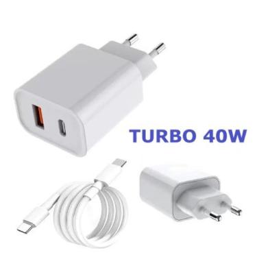 Imagem de Carregador Duplo TURBO 40W (USB + TIPO-C) ACOMPANHA CABO 3.4A TIPO-C -