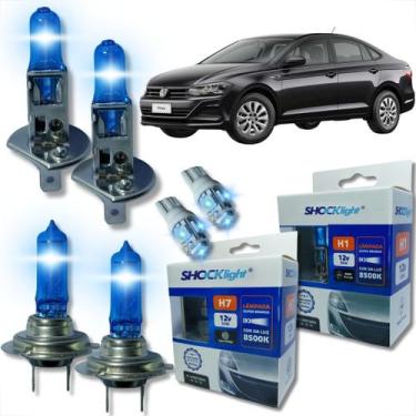 Imagem de Kit lâmpada shocklight super branca farol alto baixo e lanterna h1 h7 