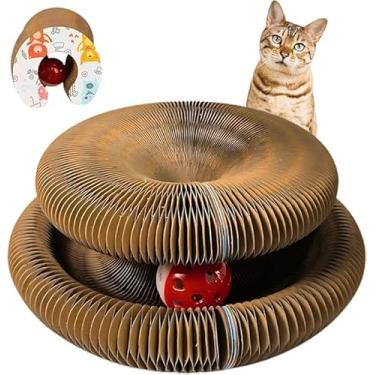 Imagem de Arranhador para Gatos com Bolinha, Brinquedo Mágico Interativo, Moderno e Dobrável, Papelão, Portátil com Imã Magnético