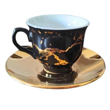 Imagem de xicara de porcelana preto conjunto 6 xicaras com pires 80ML - 99MX