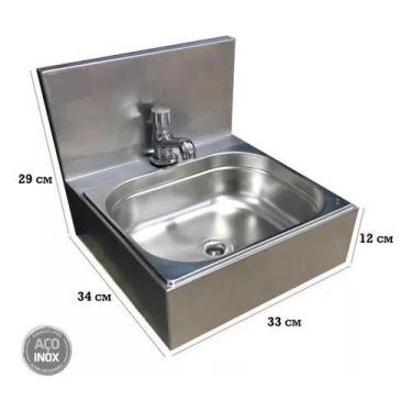 Imagem de Lavatorio Pia Banheiro Aço Inox Acionamento Torneira Moderno - Technox