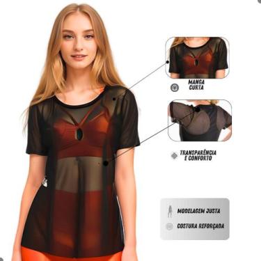 Imagem de Blusa Feminina Tule Academia Blusinha Verão Moda Fitness Transparente 