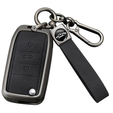 Imagem de HIBEYO Capa de chaveiro compatível com Roewe RX5 couro e acessórios de liga de zinco compatível com MG3 MG5 MG6 MG7 MG ZS GT GS 350 360 750 W5 Smart Remote Key Case-B Type Black