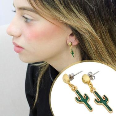Imagem de Brincos Feminino Cacto Força Banhado A Ouro Semijoia - GRANADO ACESSÓR