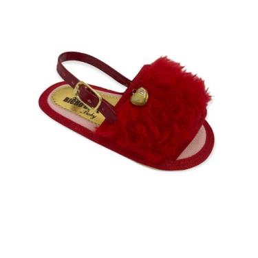 Imagem de Sandália Pelúcia Vermelha Bebê Menina Bicho de Pé Baby, 17, Vermelho