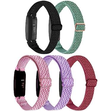 Imagem de Pulseiras esportivas de nylon elástico Voma para Fitbit Inspire 3/2/HR/Inspire, pulseira esportiva de substituição respirável ajustável para mulheres e homens, Rosa, Preto, Verde, 13,5 a 22 cm