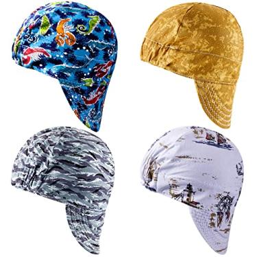 Imagem de Boné de soldagem de algodão resistente a chamas, 4 peças, para homens e mulheres, gorro de malha com absorção de suor para posto de gasolina de soldador eletricista, combinado com a maioria dos capacetes de soldagem (vários padrões)