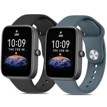 Imagem de LIANCGJUE Pacote com 2 pulseiras de silicone macio compatíveis com Amazfit Bip 3 Pro, pulseiras esportivas de substituição ajustáveis para smartwatch Amazfit Active/Gts 4 Mini/Gtr Mini/Bip 3