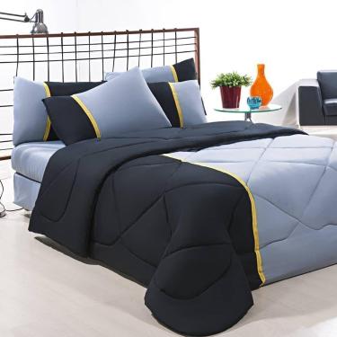 Imagem de Enxoval Edredom + Jogo De Cama Queen Aconchego Premium 06 Peças Preto- Cinza