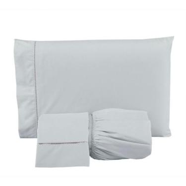 Imagem de Kit Roupa de Cama Casal 3 Peças 400 Fios Toque de Cetim Cinza - Decora