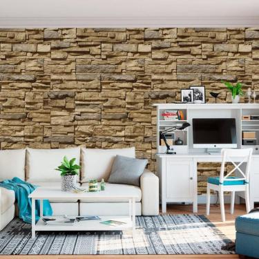 Imagem de Papel Parede Pedras E Tijolos Claros Mármore Adesivo Sala