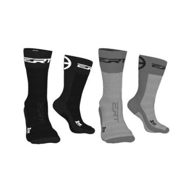 Imagem de Kit meia ciclismo corrida cano médio ERT preta e cinza, Preto, Cinza, 