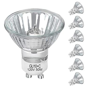 Imagem de Lacnooe Lâmpadas Halógenas Gu10 de 50 W, 6 Unidades de Lâmpadas Halógenas Gu10 + C 120 V 50 W, Lâmpada Mr16 Gu10 Regulável para Iluminação Embutida e de Trilho, Lâmpadas de Capô, Branco Quente 2700 K,