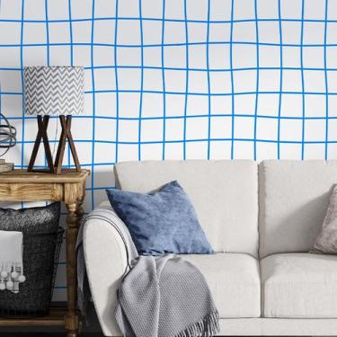 Imagem de Papel de Parede Adesivo Infantil Xadrez Quadriculado Azul 5m - Leliz P