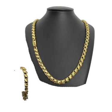 Imagem de Corrente Friso S 8mm + Pulseira - Banhado a Ouro - ToJoia18k